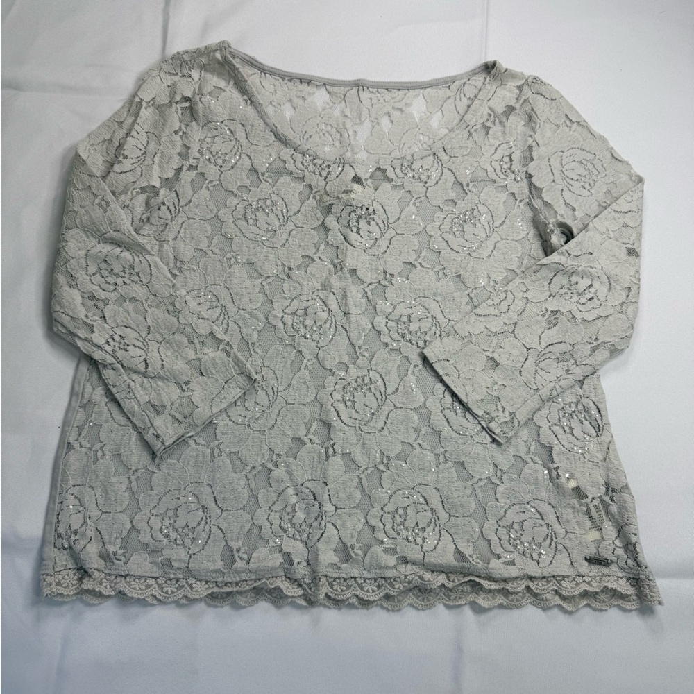 Abercrombie & Fitch Gray Embellished Boxy Blouse